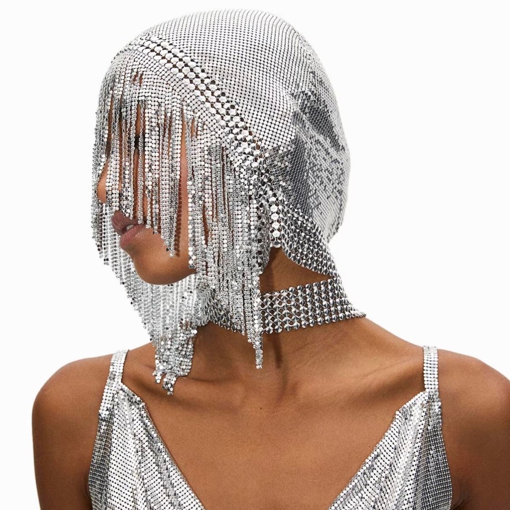 Paco Rabanne & H&M Metal-Mesh Headpiece with Fringe. New.